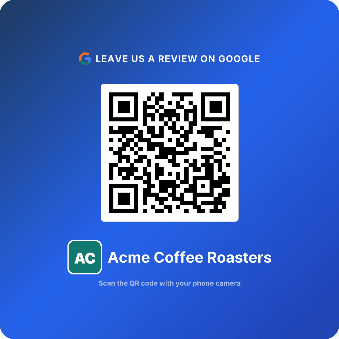 Review QR card — also free with ReviewQR